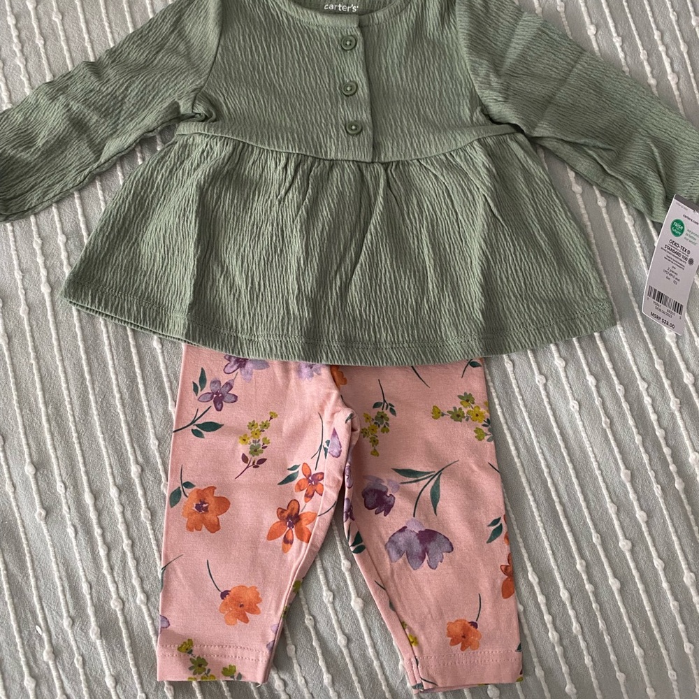 Green Top and Floral Pants Set